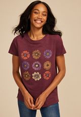 Stacked Fall Floral Classic Fit Graphic Tee, BURGUNDY, small