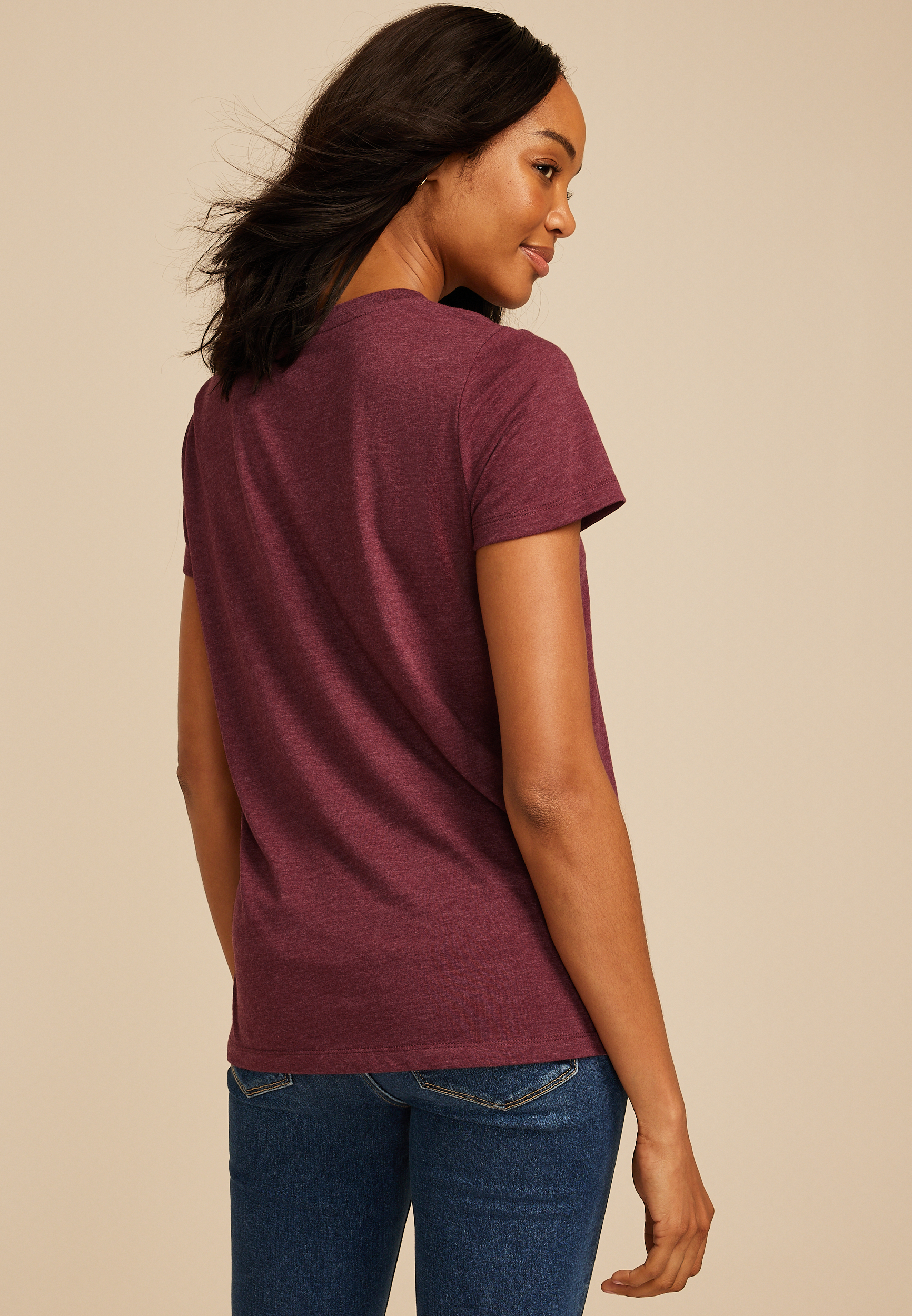 Stacked Fall Floral Classic Fit Graphic Tee, BURGUNDY, large