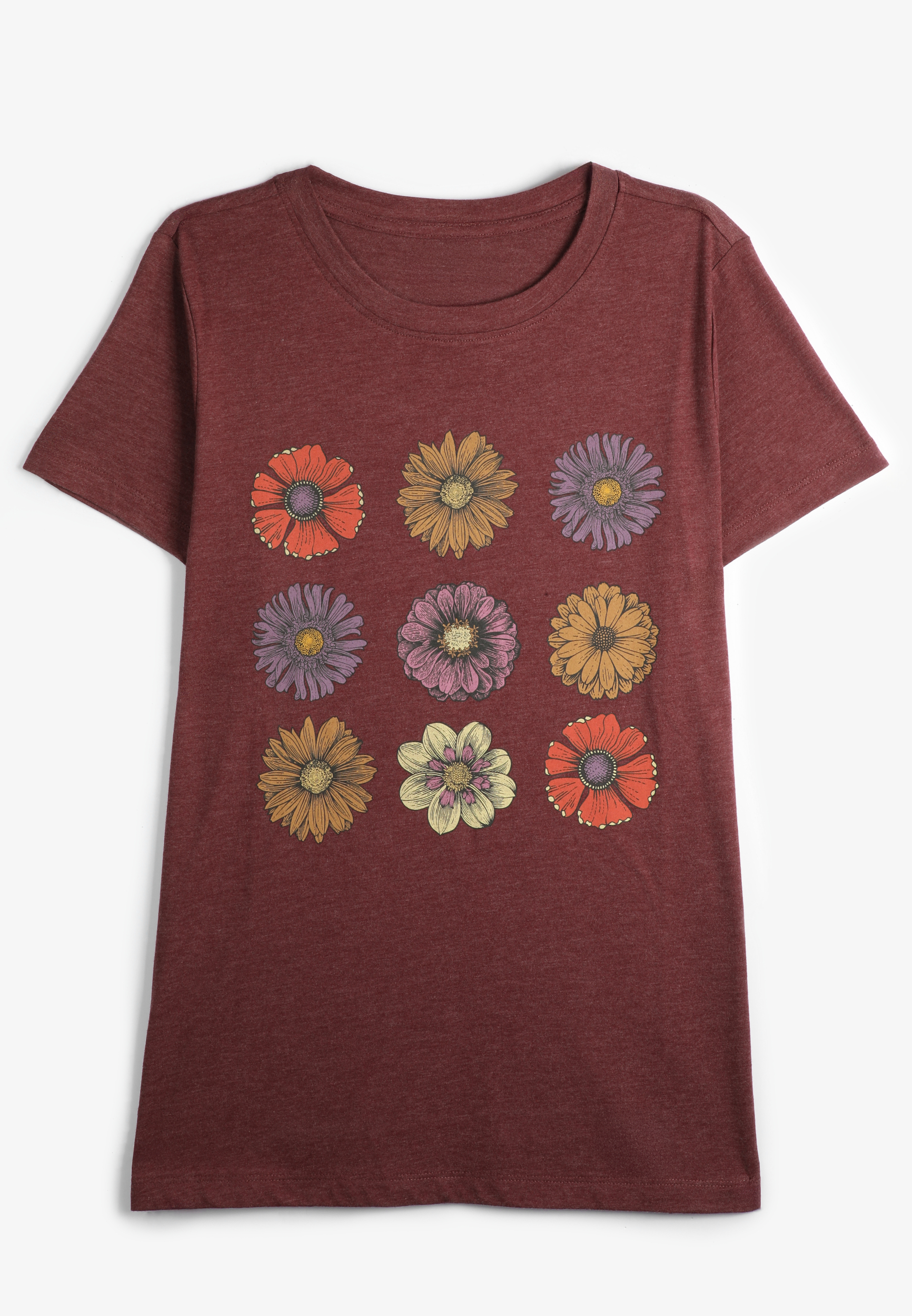 Stacked Fall Floral Classic Fit Graphic Tee, BURGUNDY, large