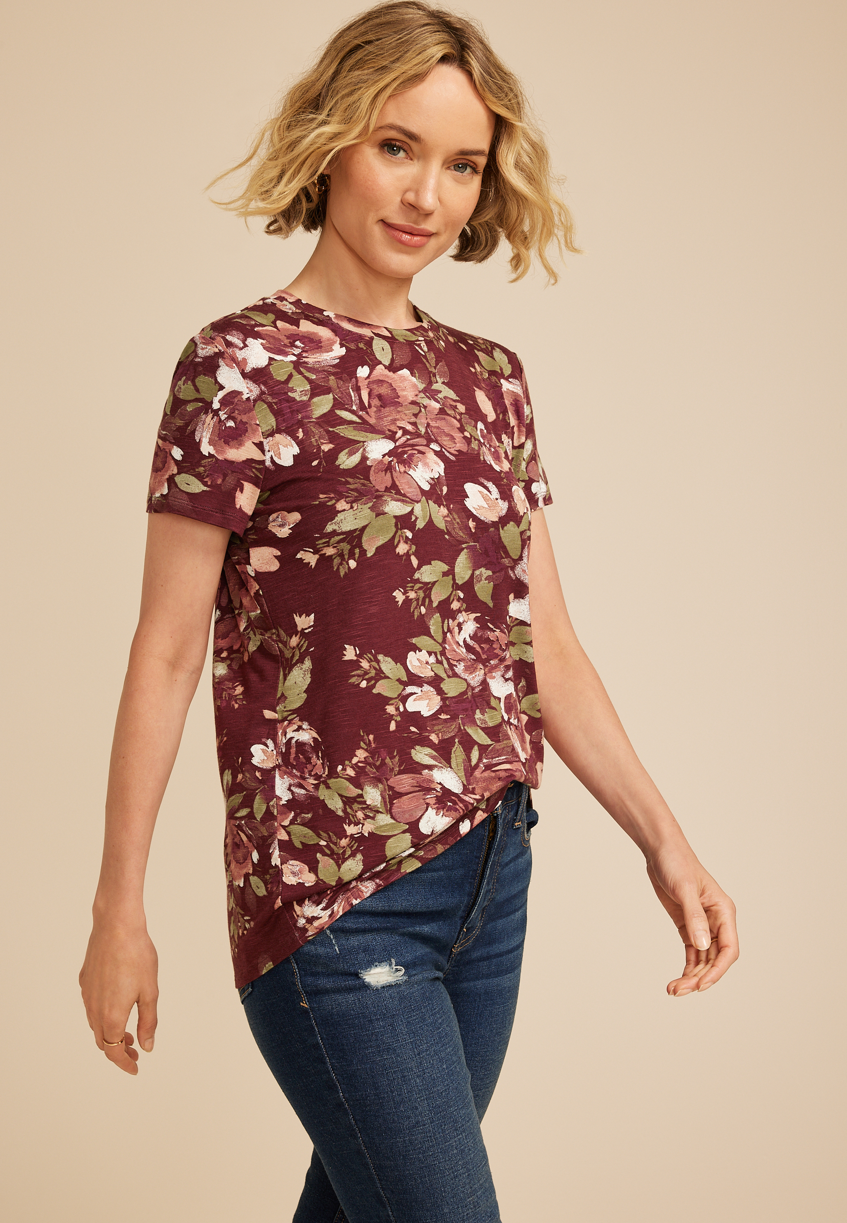 24/7 Kennedy Floral Crew Neck Tee
