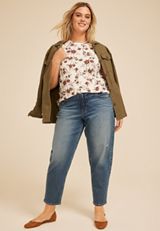 Plus Size 24/7 Kennedy Floral Crew Neck Tee, ANTIQUE WHITE COMBO, small