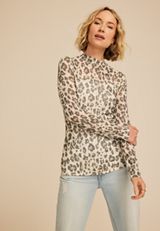 Leopard Mesh Mock Neck Blouse, C3986, small