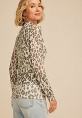 Leopard Mesh Mock Neck Blouse, C3986, small