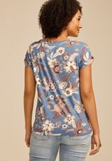 24/7 Fairhaven Floral  Ruched Shoulder Tee, C954, small