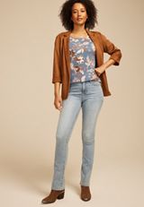 24/7 Fairhaven Floral  Ruched Shoulder Tee, C954, small