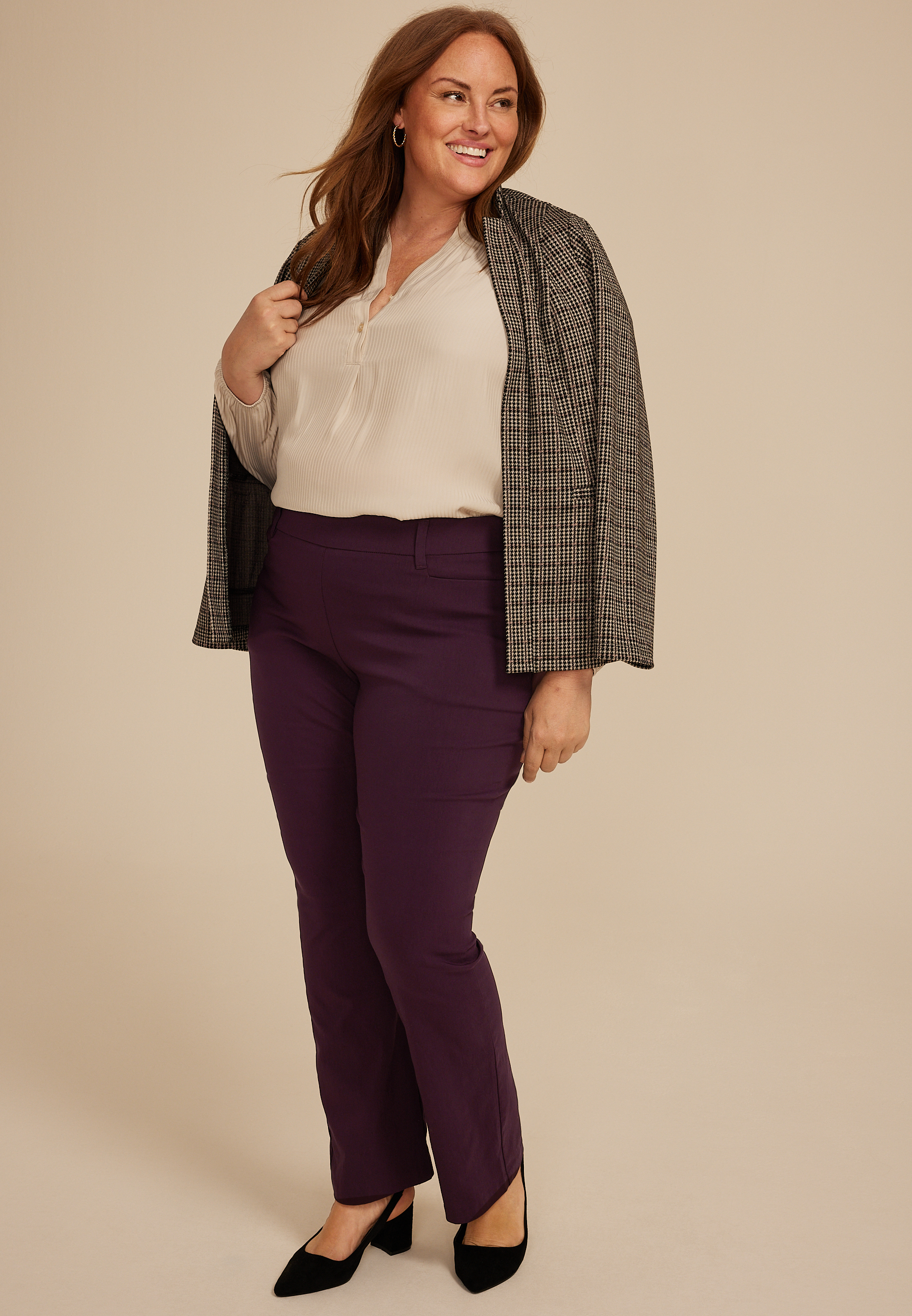 Plus Size Burgundy Bengaline Mid Rise Bootcut Pant