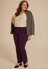Plus Size Burgundy Bengaline Mid Rise Bootcut Pant, C9149, small