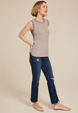 Striped Ribbed Side Gusset Tank Top, FOX TAUPE COMBO, small