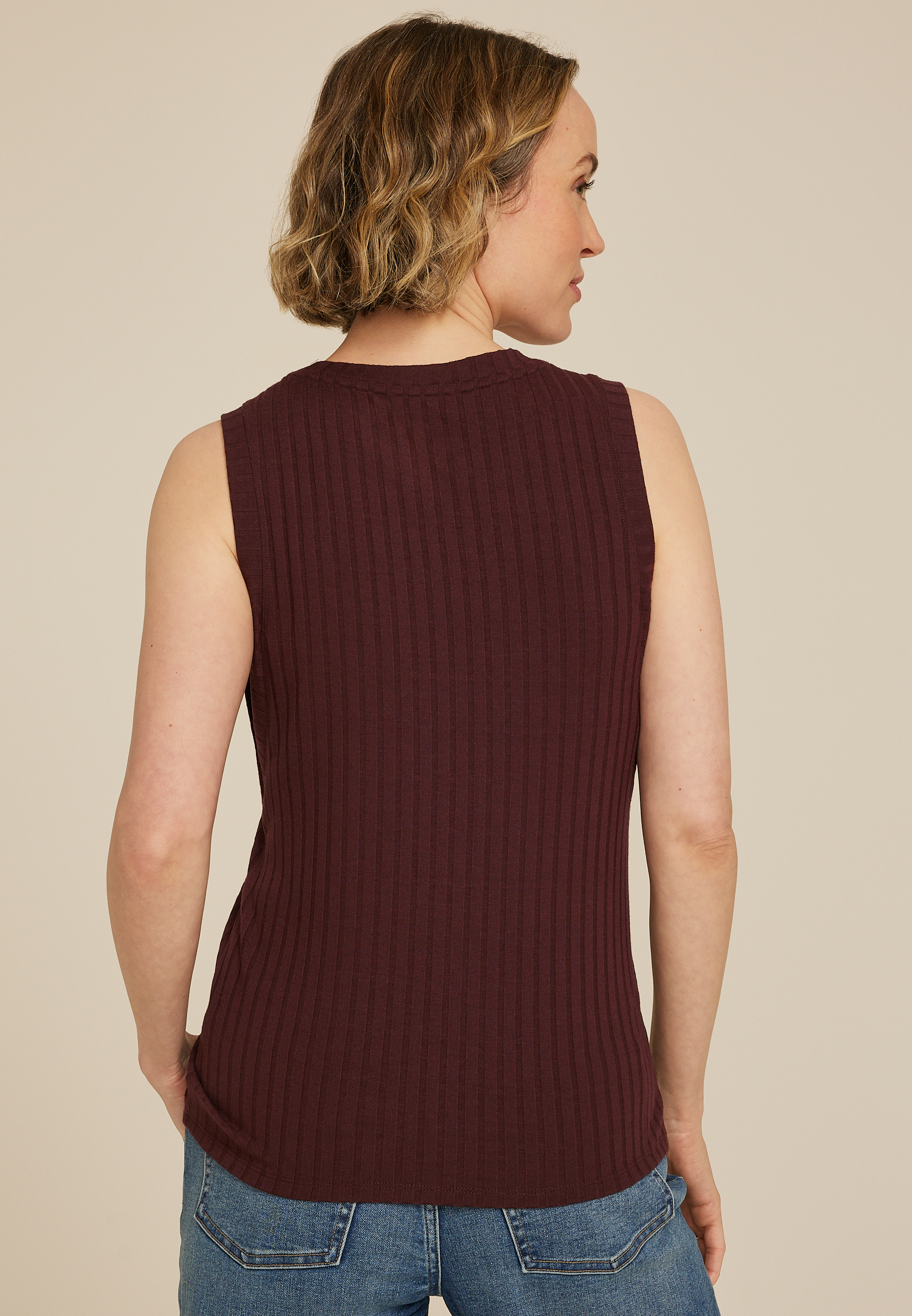 Ribbed Side Gusset Tank Top, BROWN RUM, large