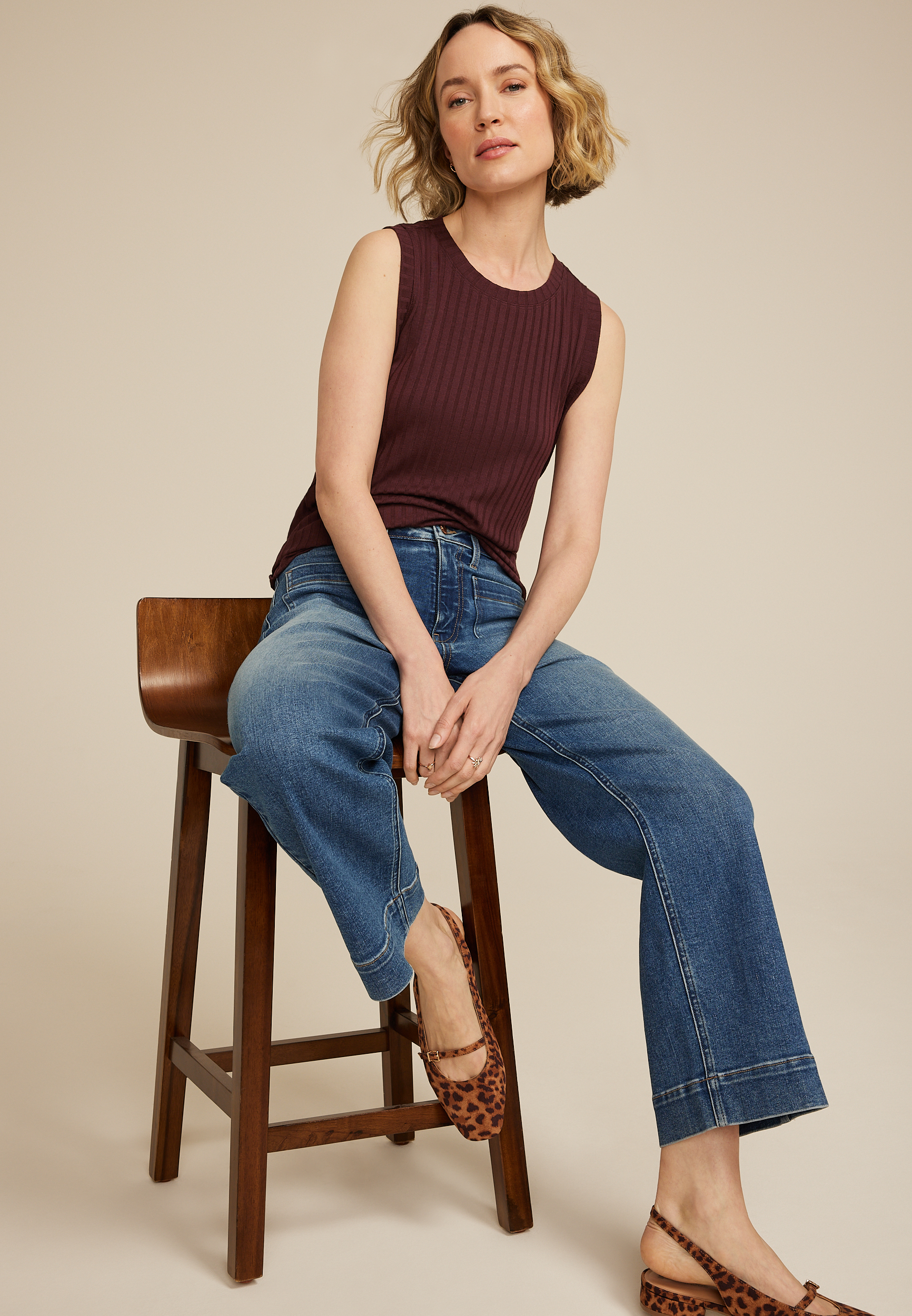 Ribbed Side Gusset Tank Top, BROWN RUM, large