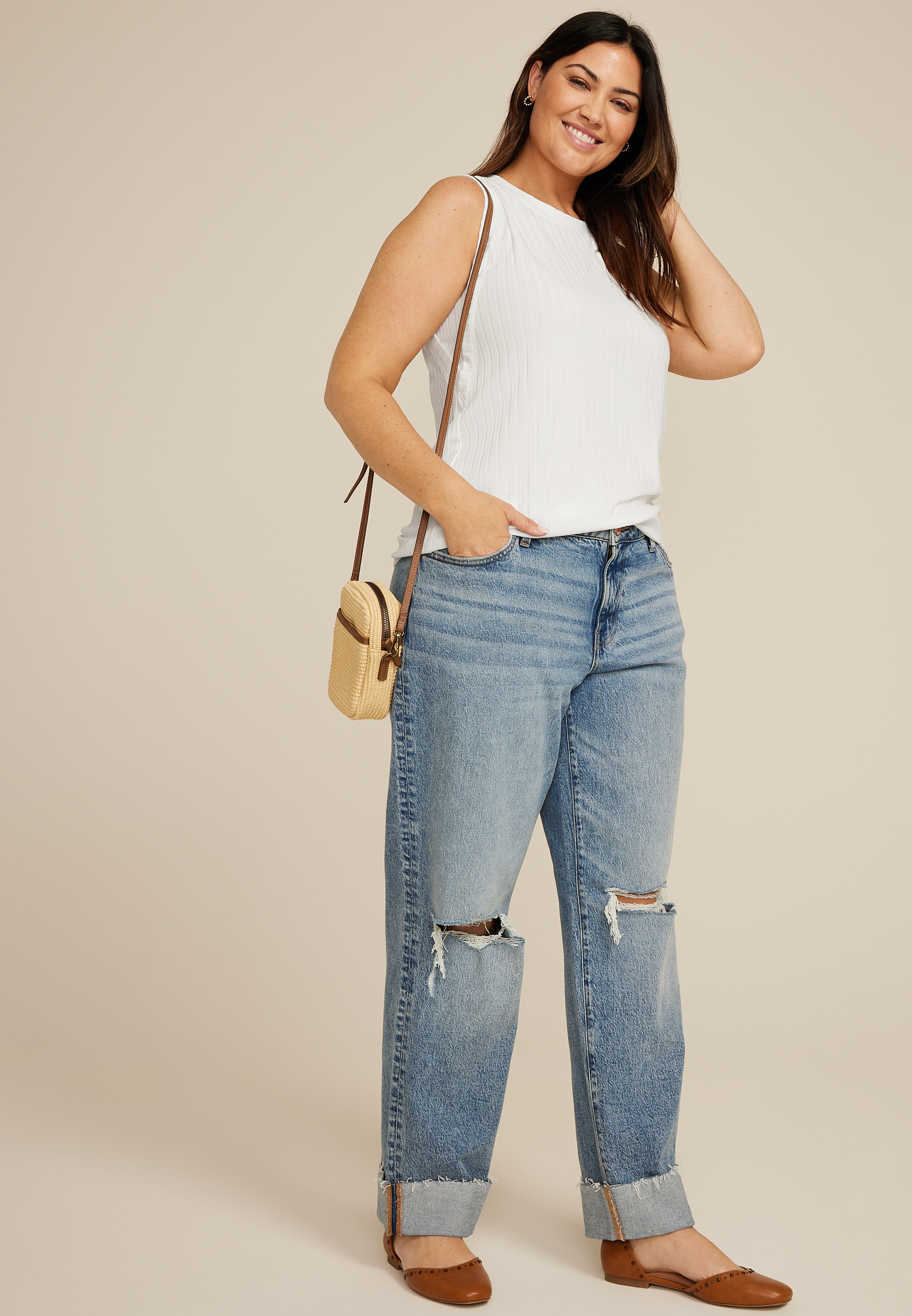 Plus Size Ribbed Side Gusset Tank Top, C2789, large