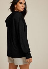 Cable Zip Up Hoodie, BLACK, small