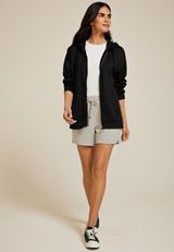 Cable Zip Up Hoodie, BLACK, small