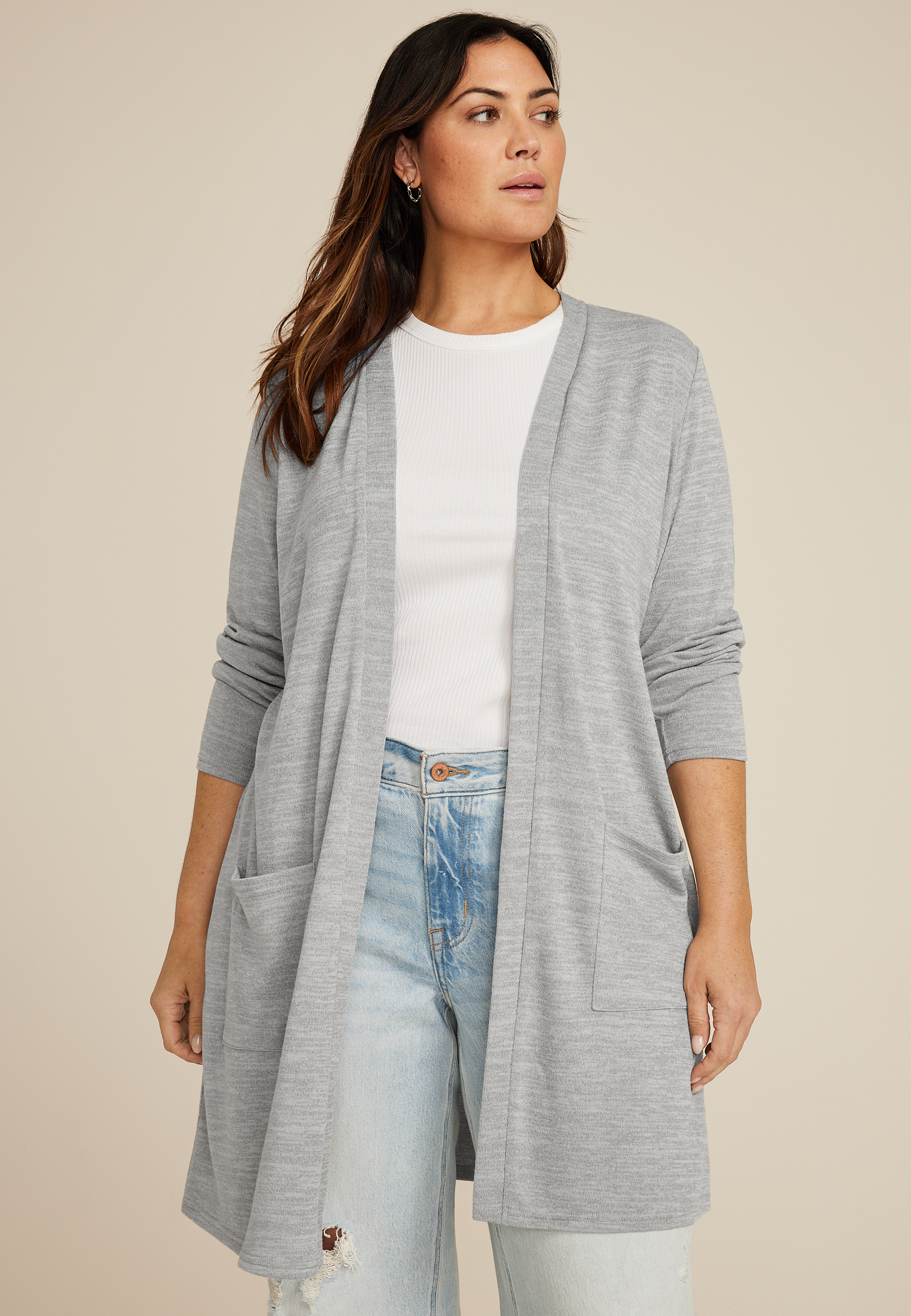 Plus Size Bow Back Open Front Duster Cardigan