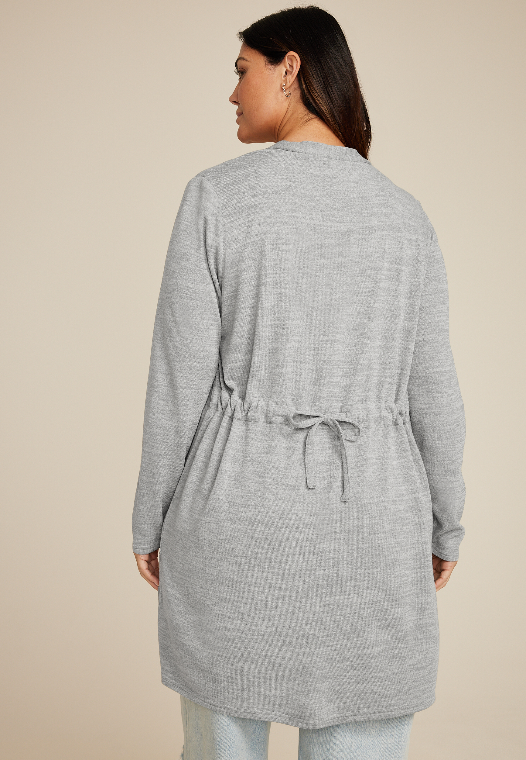 Plus Size Bow Back Open Front Duster Cardigan maurices