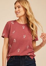 24/7 Dawson Embroidered Floral Crew Neck Tee, Apple Butter Combo, small