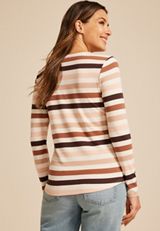 Heartland Striped Henley Long Sleeve Tee, C1524, small