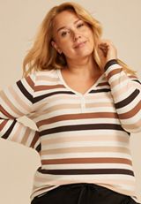 Plus Size Heartland Striped Henley Long Sleeve Tee, C1524, small