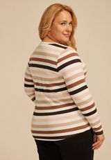 Plus Size Heartland Striped Henley Long Sleeve Tee, C1524, small