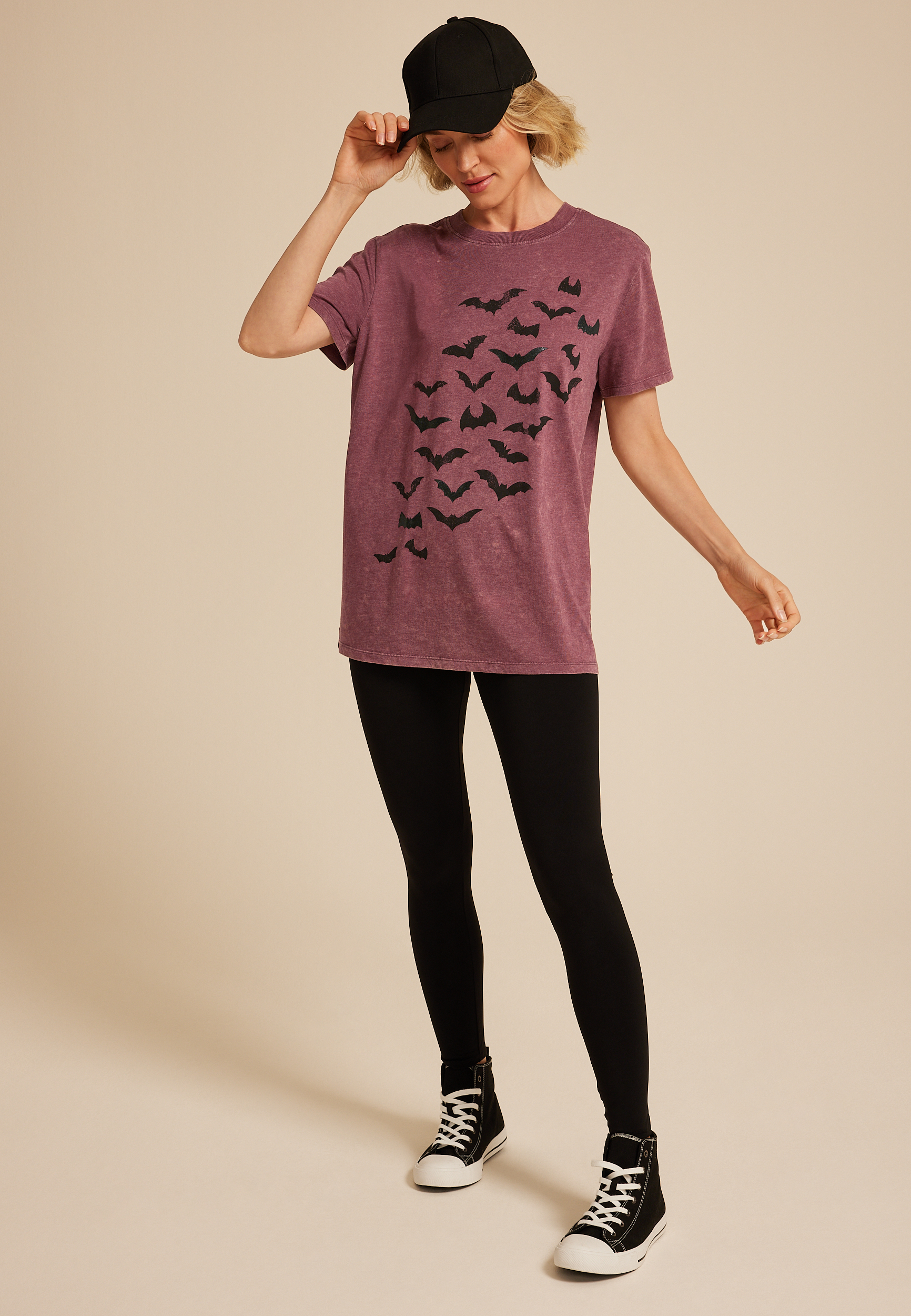 Halloween Bats Oversized Fit Graphic Tee