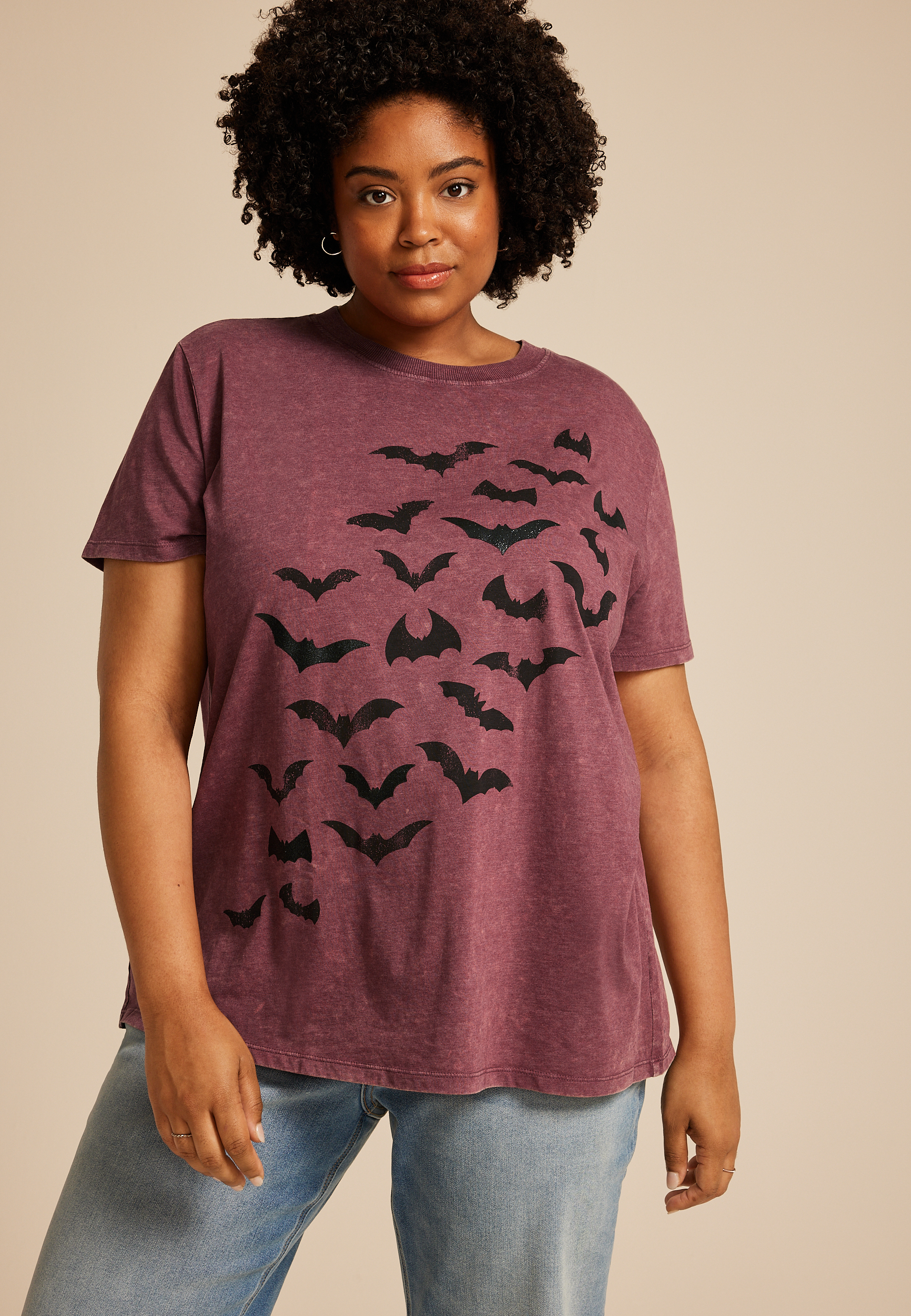 Plus Size Halloween Bats Oversized Fit Graphic Tee