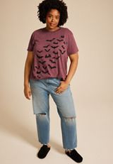 Plus Size Halloween Bats Oversized Fit Graphic Tee, , small