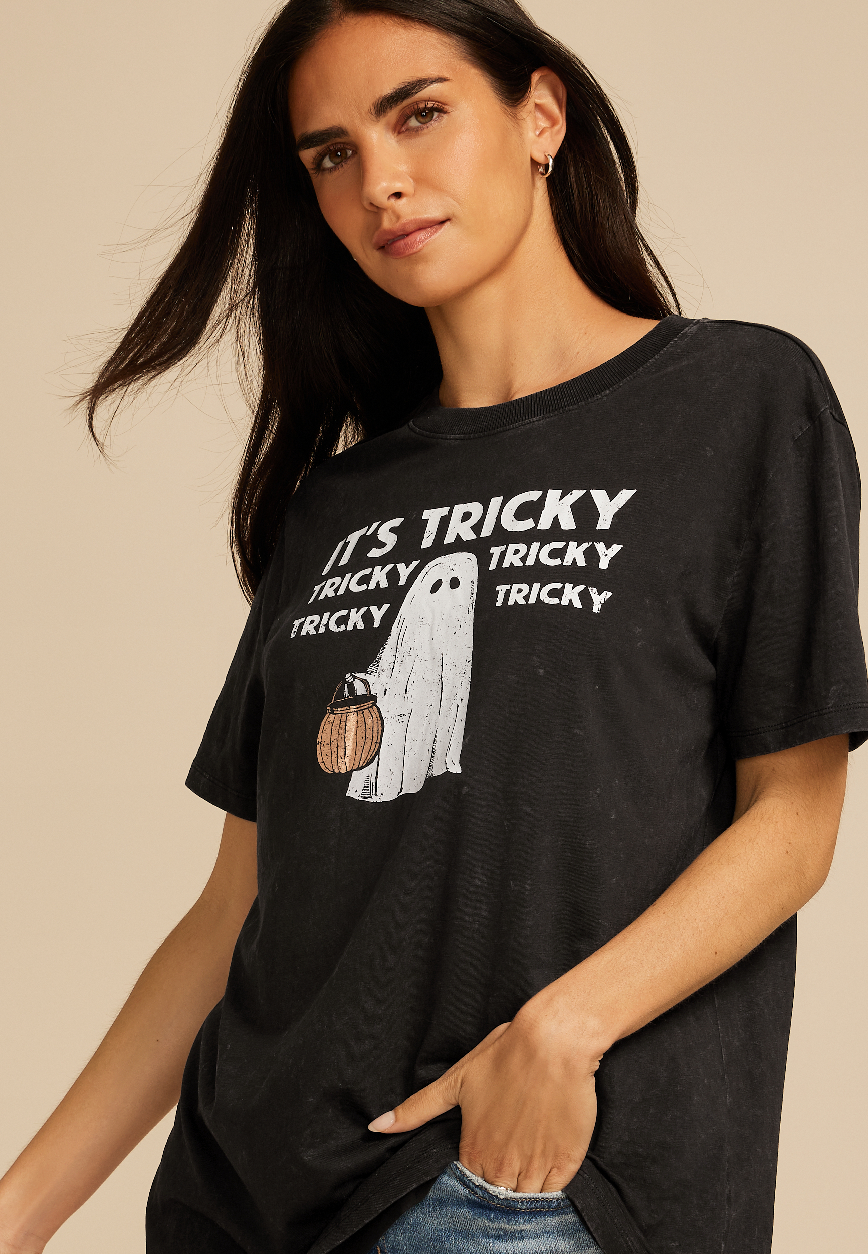 Its Tricky Halloween Ghost Oversized Fit Graphic Tee