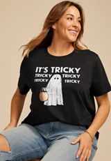Plus Size Its Tricky Halloween Ghost Oversized Fit Graphic Tee, , small
