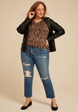Plus Size 24/7 Berkley Animal V Neck Tee, C7768, small