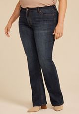 Plus Size Dark Crosshatch Mid Rise Thick Stitch Bootcut Jean, C258, small