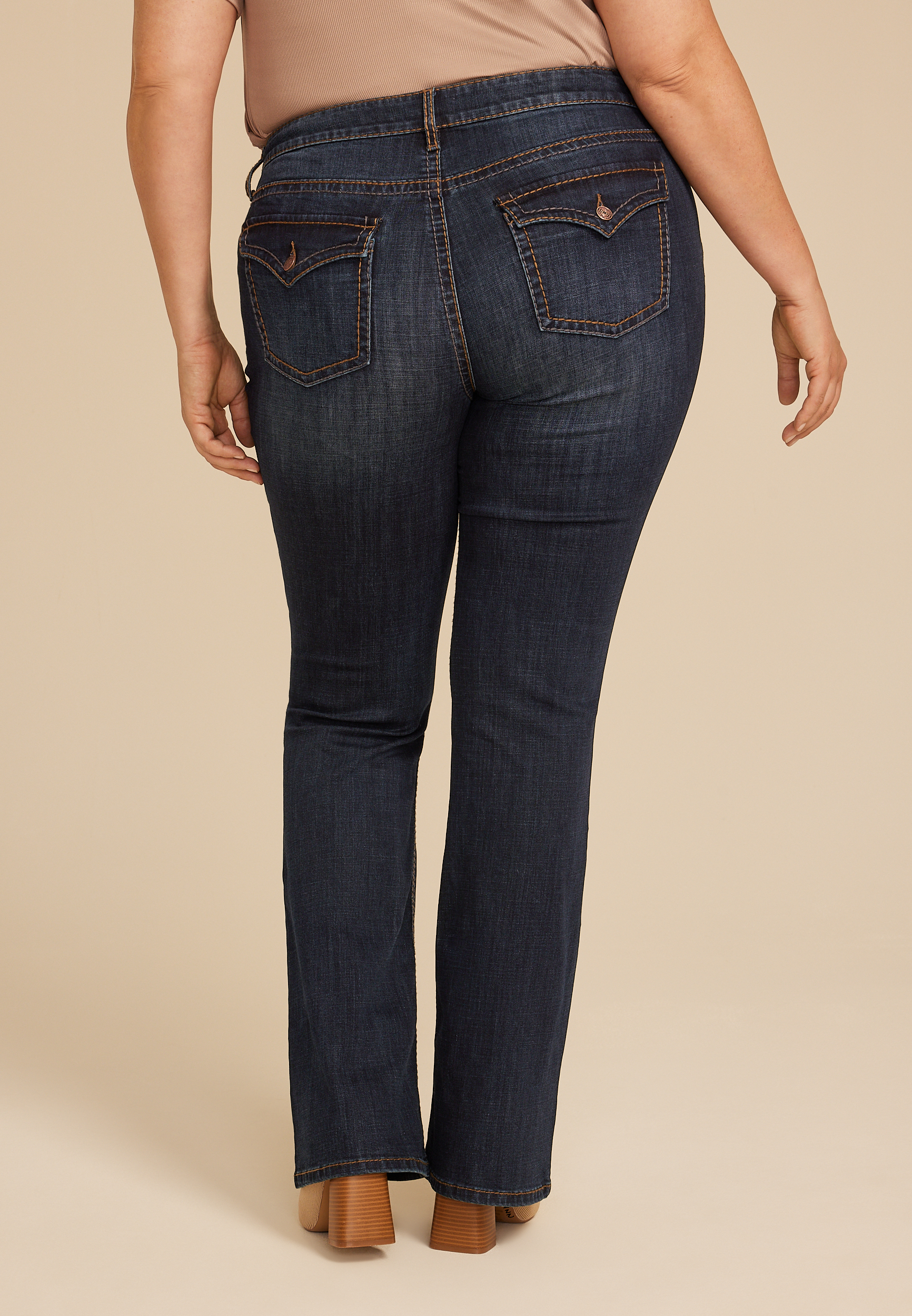 Plus Size Dark Crosshatch Mid Rise Thick Stitch Bootcut Jean, C258, large
