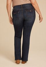 Plus Size Dark Crosshatch Mid Rise Thick Stitch Bootcut Jean, C258, small