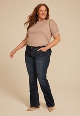 Plus Size Dark Crosshatch Mid Rise Thick Stitch Bootcut Jean, C258, small