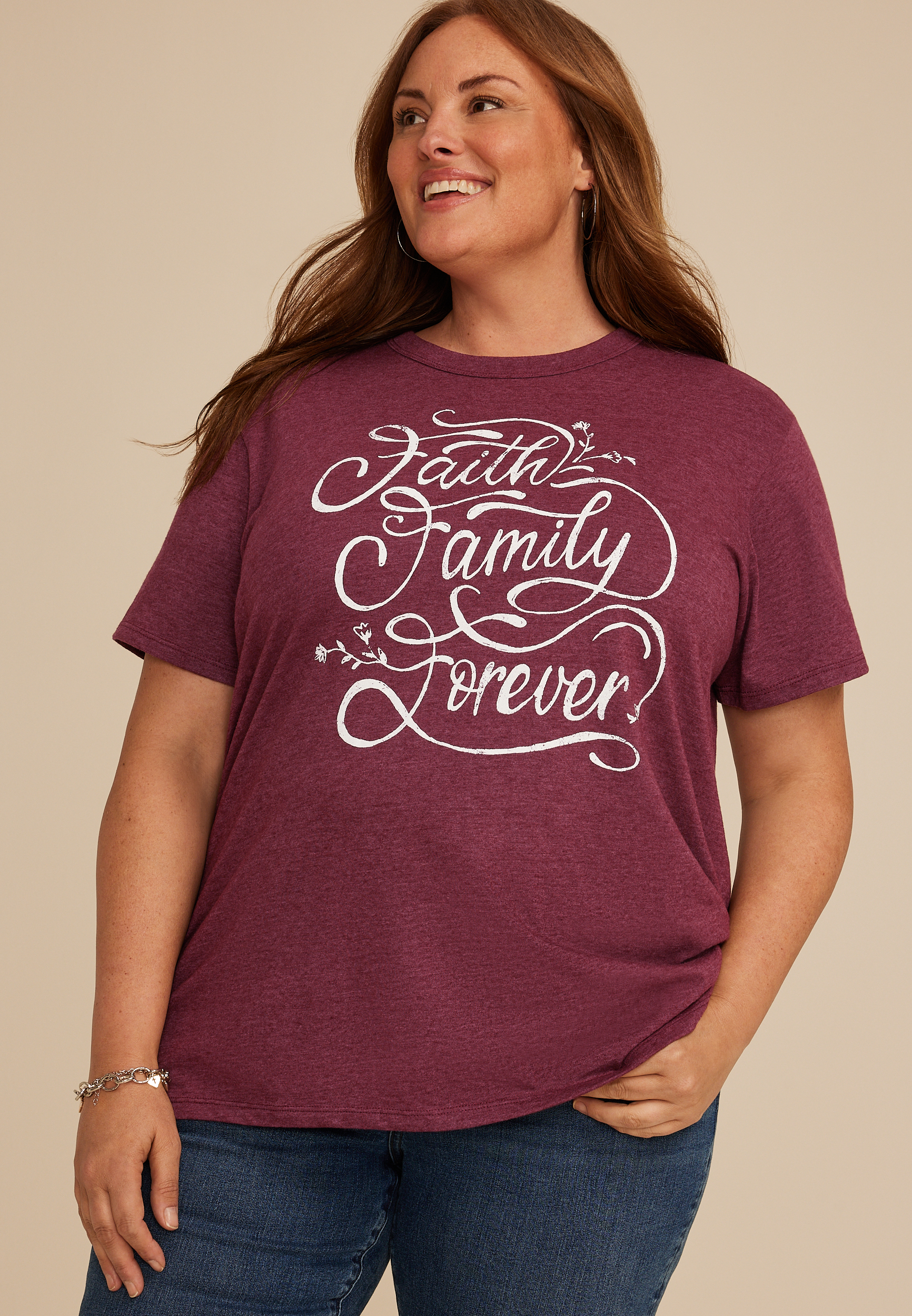 Plus Size Faith Family Forever Oversized Fit Graphic Tee
