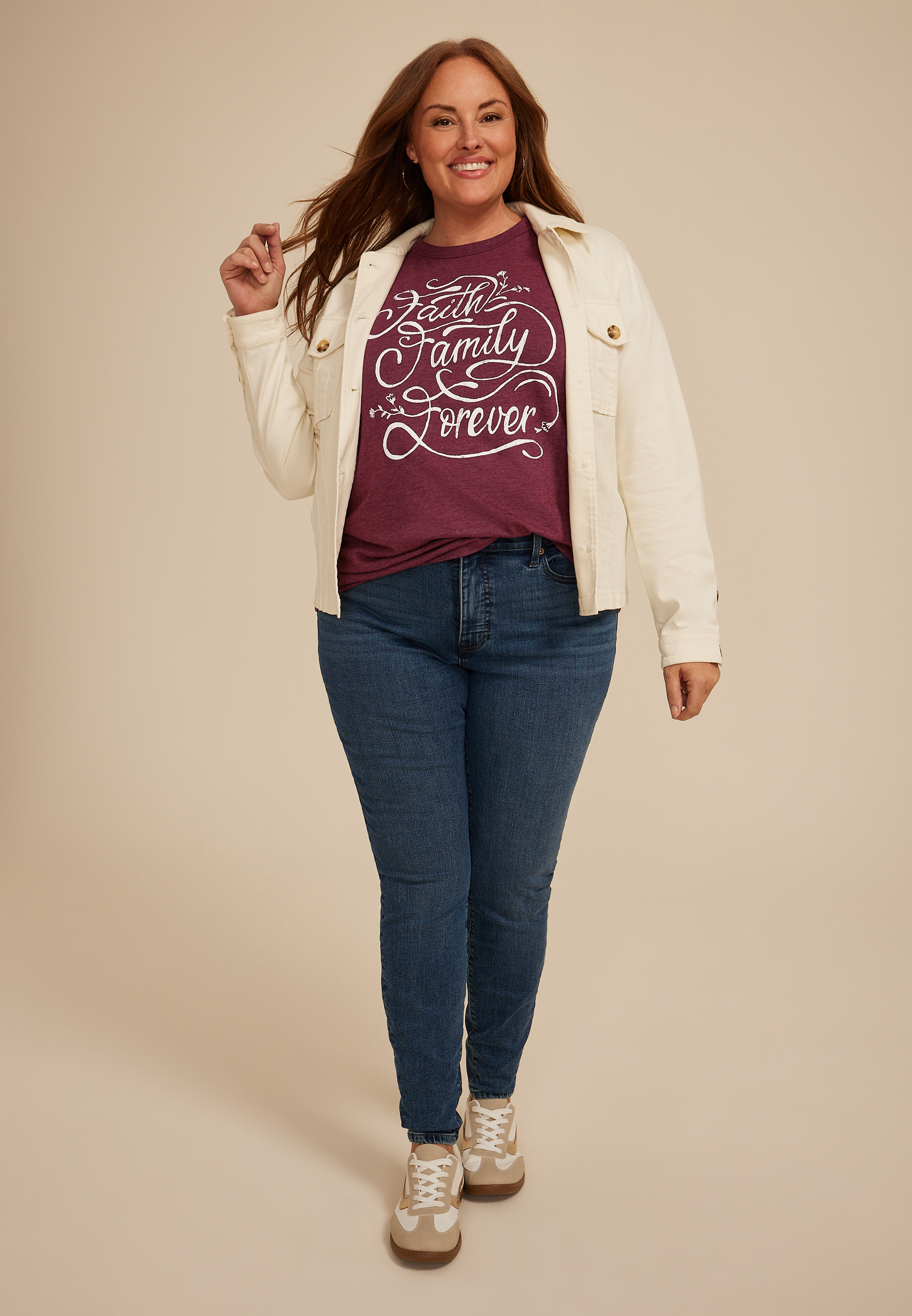 Plus Size Faith Family Forever Oversized Fit Graphic Tee, C830, large