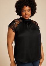 Plus Size Black Lace Short Sleeve Blouse, C106, small