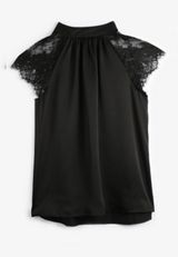 Plus Size Black Lace Short Sleeve Blouse, C106, small