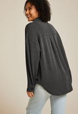 Wavy Ribbed Shacket, BLACK, small