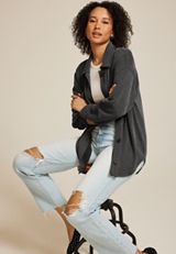 Wavy Ribbed Shacket, BLACK, small