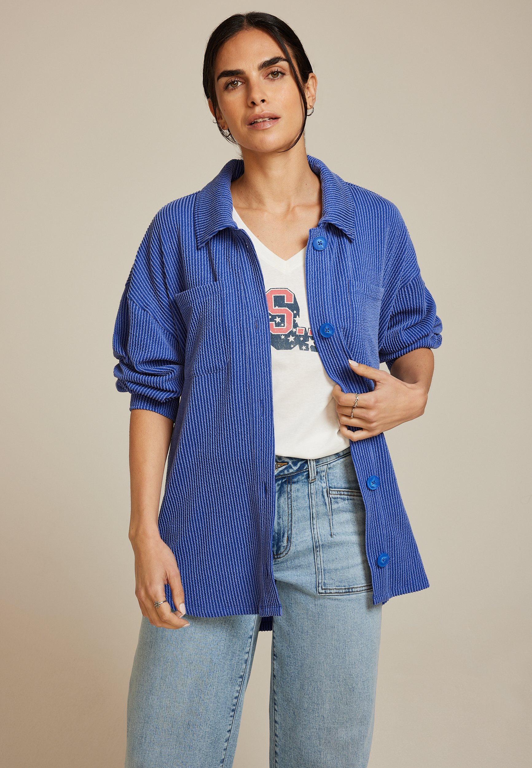 Wavy Ribbed Shacket