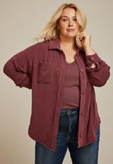 Plus Size Wavy Ribbed Shacket, C5325, small