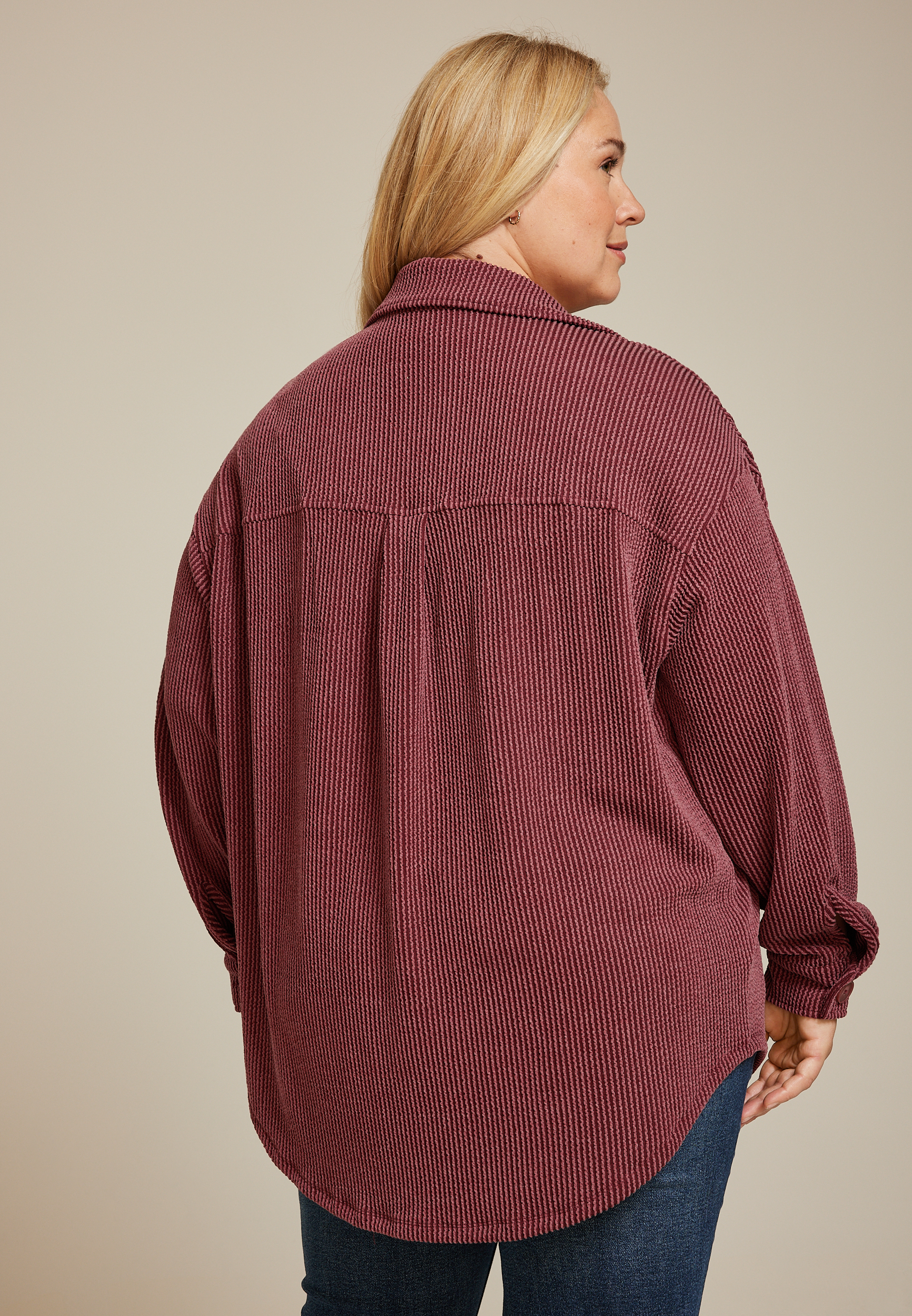 Plus Size Wavy Ribbed Shacket, C5325, large