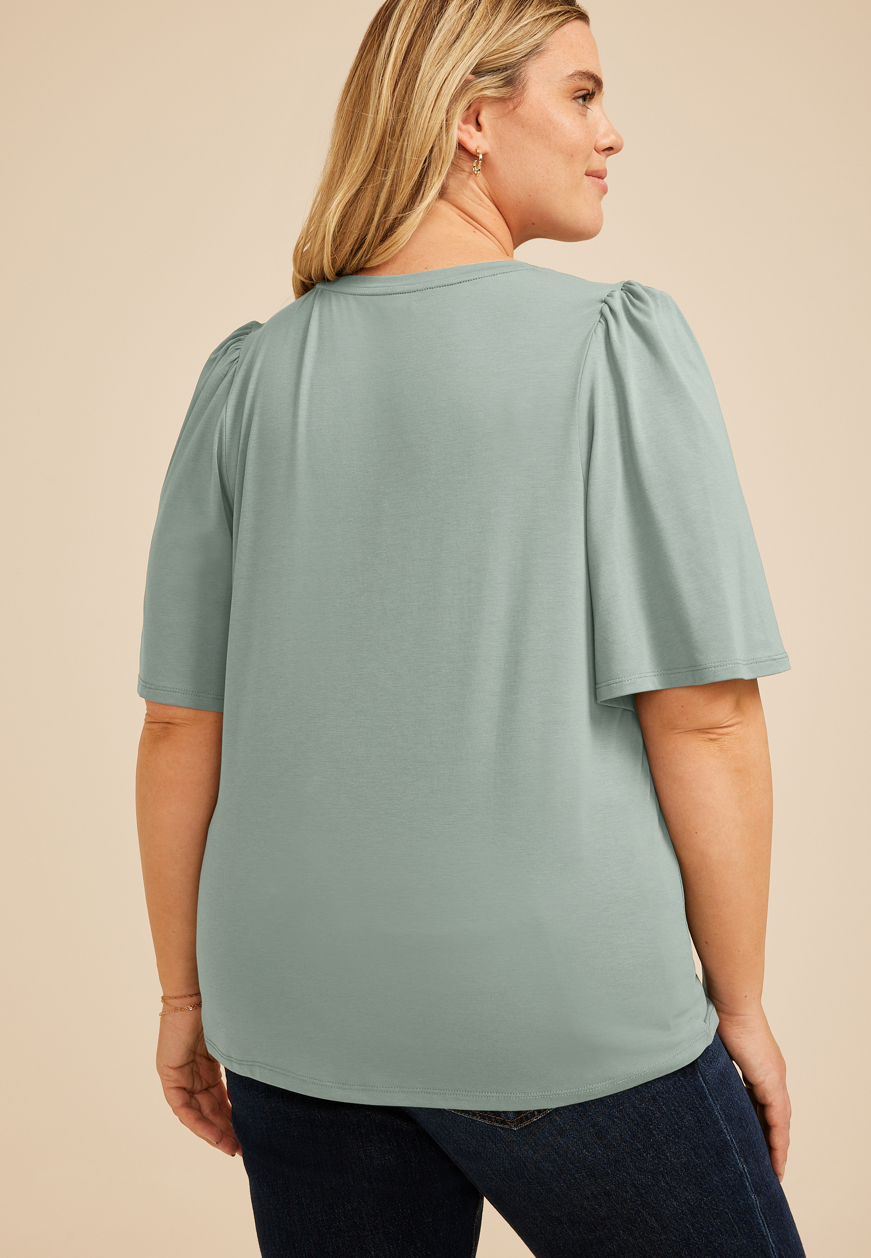 Plus Size Solid Flutter Sleeve Tee, C6740, large