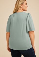 Plus Size Solid Flutter Sleeve Tee, C6740, small