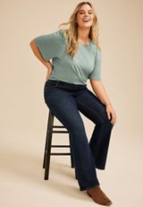 Plus Size Solid Flutter Sleeve Tee, C6740, small