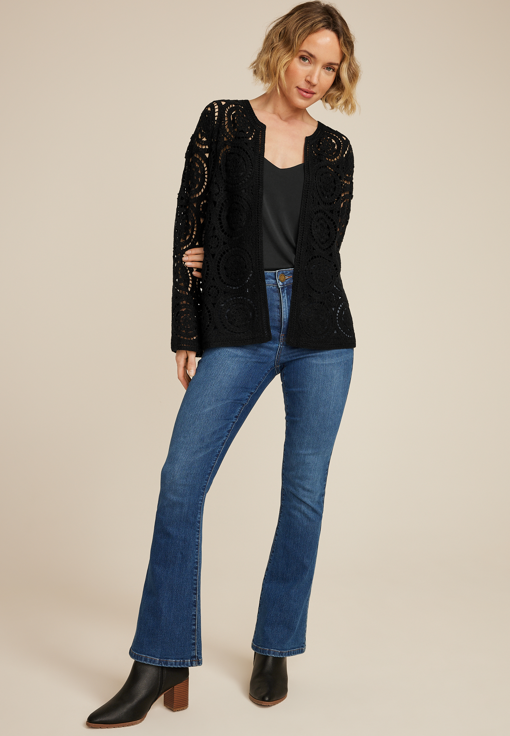 Crochet Long Sleeve Cardigan, C106, large