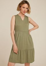 Bare Textured Notch Neck Skater Dress, OLIVE FOG, small