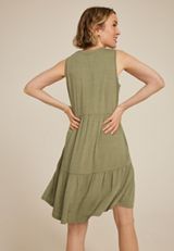 Bare Textured Notch Neck Skater Dress, OLIVE FOG, small