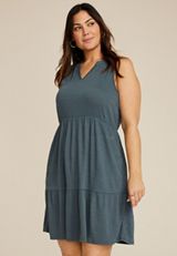Plus Size Bare Textured Notch Neck Skater Dress, C9876, small