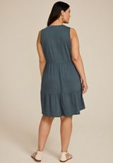 Plus Size Bare Textured Notch Neck Skater Dress, C9876, small